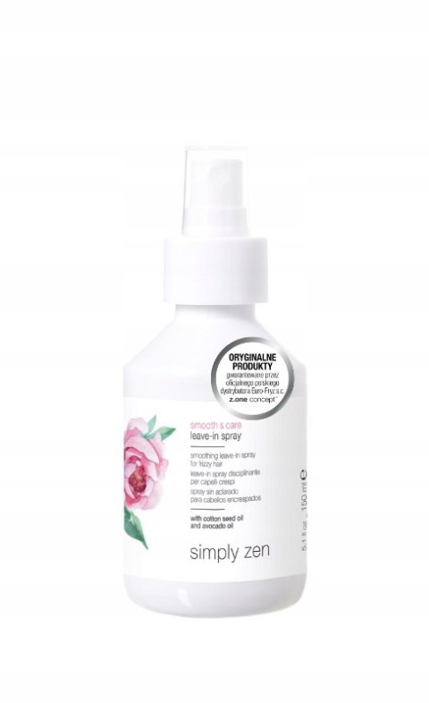 Simply Zen Smooth & Care Leave In Spray Wygładzający spray bez spłukiwania do włosów puszących się.150 ml Simply Zen Smooth & Care Leave In Spray Wygładzający spray bez spłukiwania do włosów puszących się.150 ml